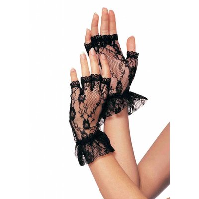 Leg Avenue Black Lace With Wrist Ruffle Fingerless Gloves