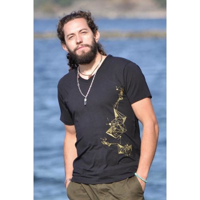 Maha Devi Indivar V-neck Black Tee w/ Gold Print