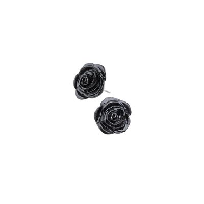 Alchemy England 1977 Black Rose Stud Earrings