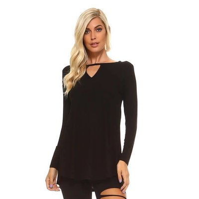 Yelete Long Sleeve Crew-Neck Tunic, Black