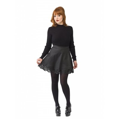 Smak Parlour Black Faux Leather Flare Skirt w/ Laser Cutouts