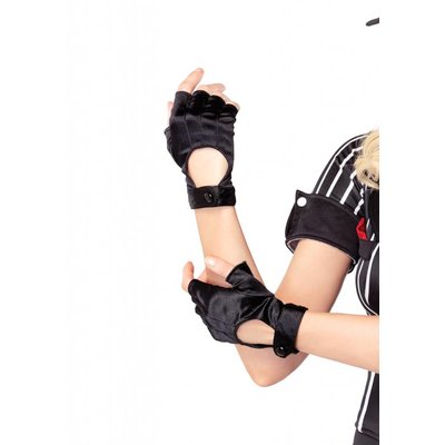 Leg Avenue Fingerless Motorcycle Gloves - Black Satin