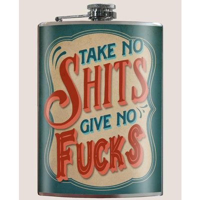 Trixie and Milo Take No Shits Flask, 8 oz Stainless Steel