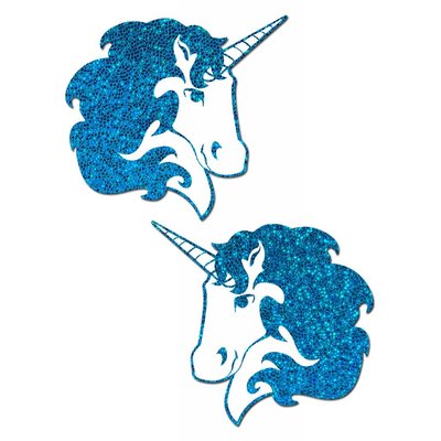 Pastease Unicorn: Turquoise Glitter Unicorn on White Nipple Pasties