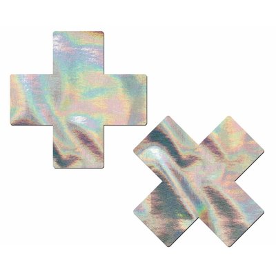 Pastease Plus X: Silver Holographic Cross Nipple Pasties
