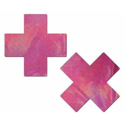 Pastease Plus X: Holographic Bubblegum Pink Cross Nipple Pasties
