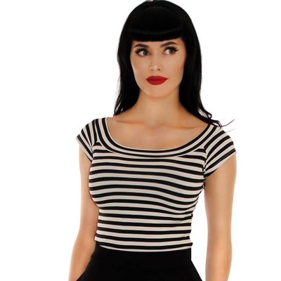 Retrolicious Black & White Striped Boat Neck Top