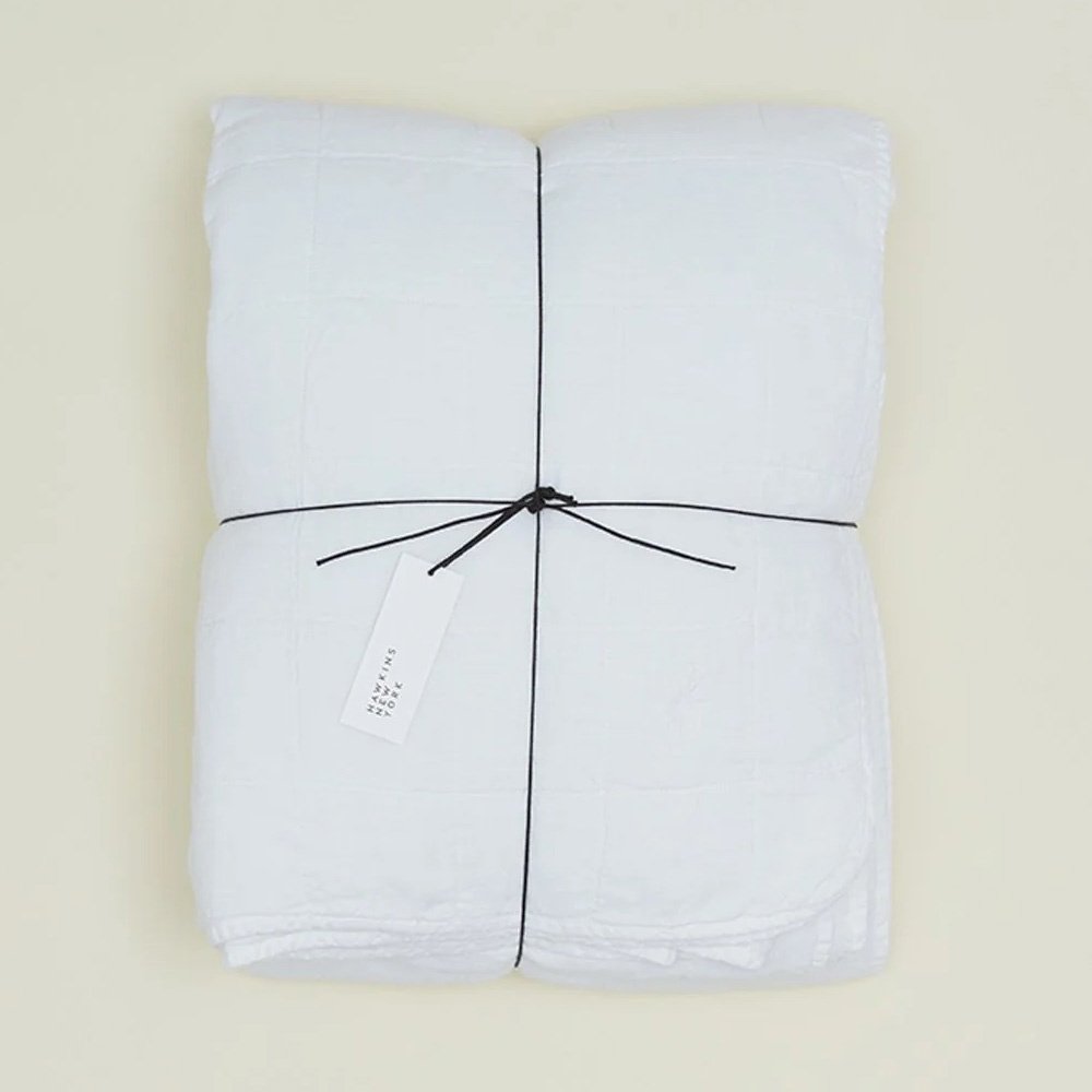 Hawkins NY Simple Linen Quilt, White olive & elle