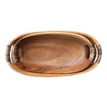 Bloomingville Acacia Wood Bowl with Rattan Wrapped Handles