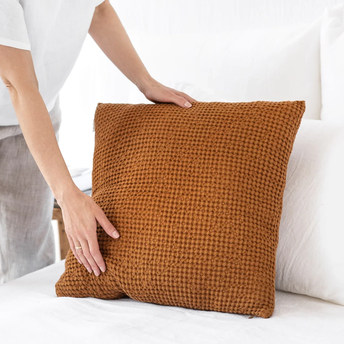 Magic Linen Waffle Pillow, 20" x 20" olive & elle