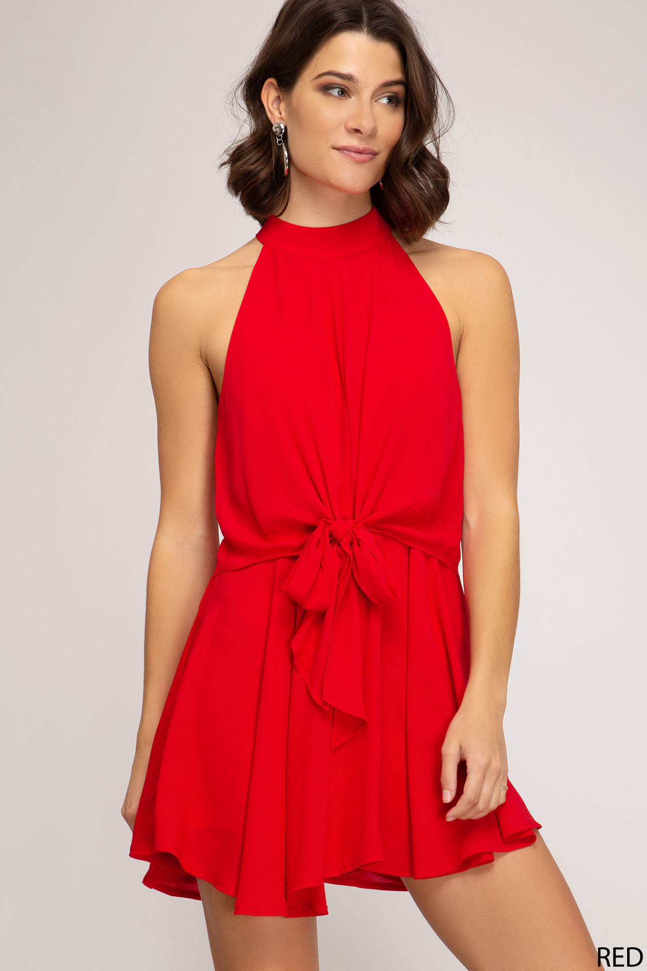 red front tie romper