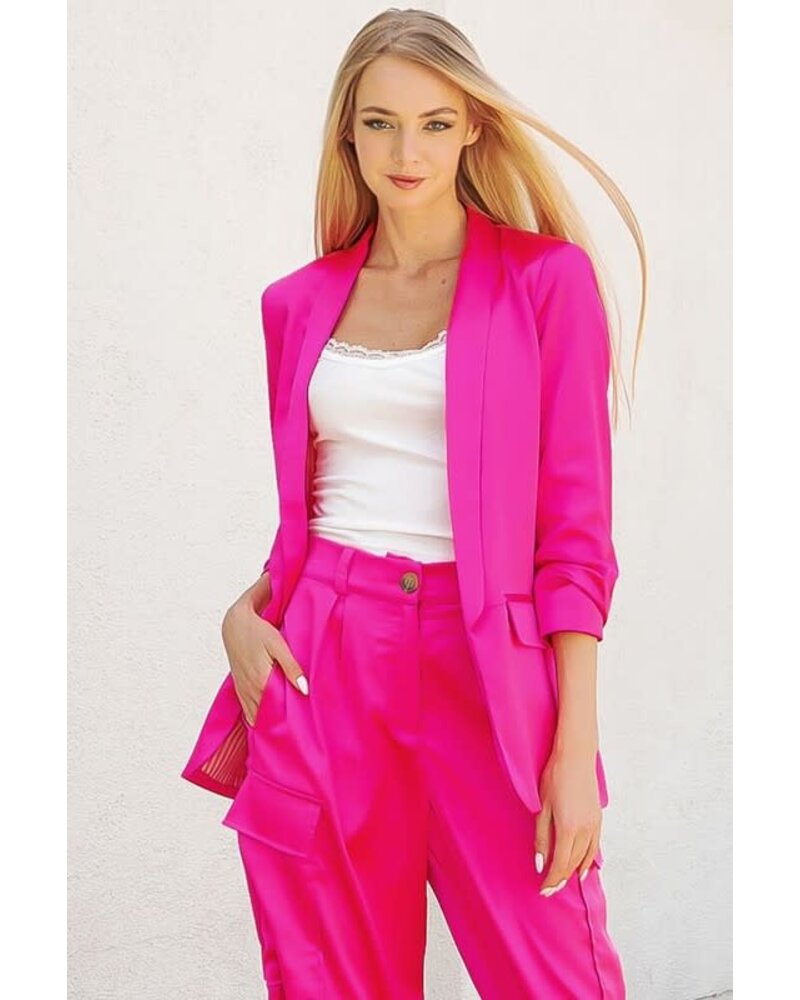 Strut & Bolt Strut & Bolt Hot Pink Satin Blazer Social Rose