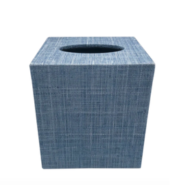 Mariposa Heather Blue Grasscloth Cube Tissue Box