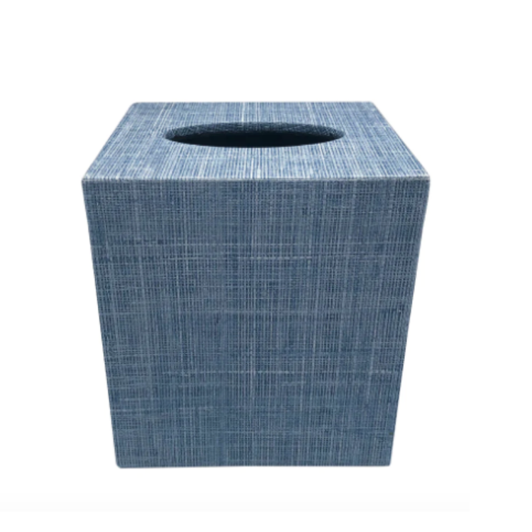 Mariposa Heather Blue Grasscloth Cube Tissue Box