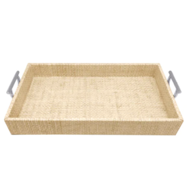 Mariposa Faux Grasscloth Metal Handled Small Tray Sand