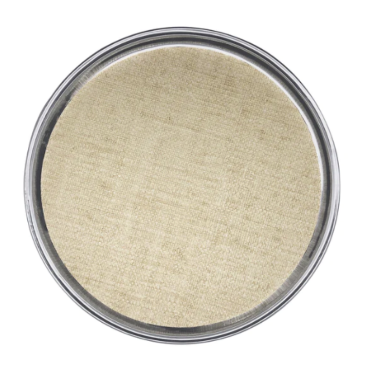 Mariposa Signature Round Metal Tray with Sand Faux Grasscloth