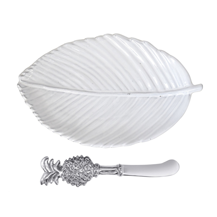 Mariposa Woven Ceramic Rectangle Plate & Pineapple Spreader