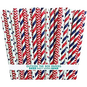 Stars & Stripe Paper Straws 7.75in - Box of 20