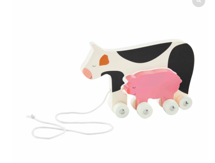 Mud Pie Cow Farm Rolling Wood Toy