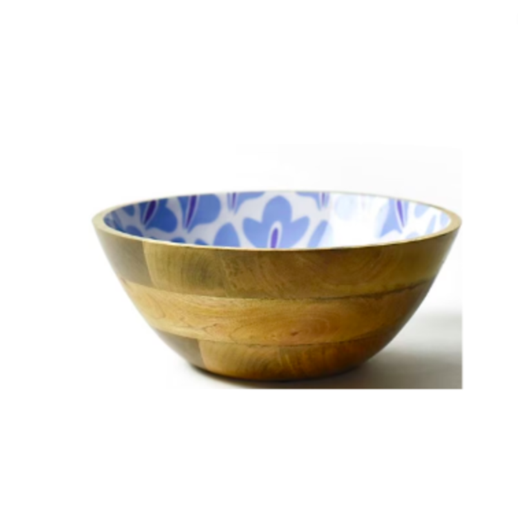 Coton Colors Iris Blue Sprout Wooden 12in Footed Bowl