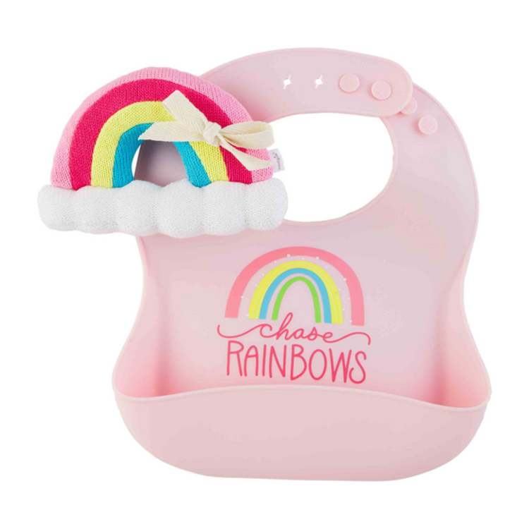 Mud Pie Rainbow  Girl Silicone Bib Rattle
