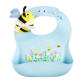 Mud Pie Blue Bee Girl Silicone Bib Rattle