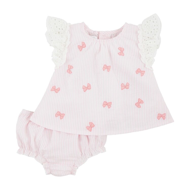 Mud Pie Bow Embroidered Pinafore Set 6-9M