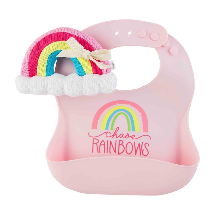 Mud Pie Rainbow  Girl Silicone Bib Rattle