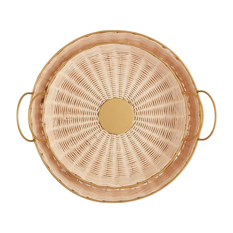 Mud Pie Round Woven and Brass Tray