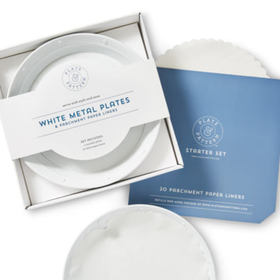 Plate & Pattern White Metal Plates Boxed Set of 4 with 20 White liners