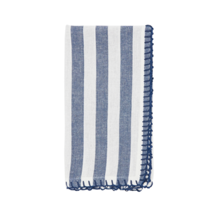 SARO Striped Whipstitch Pom Pom Napkin