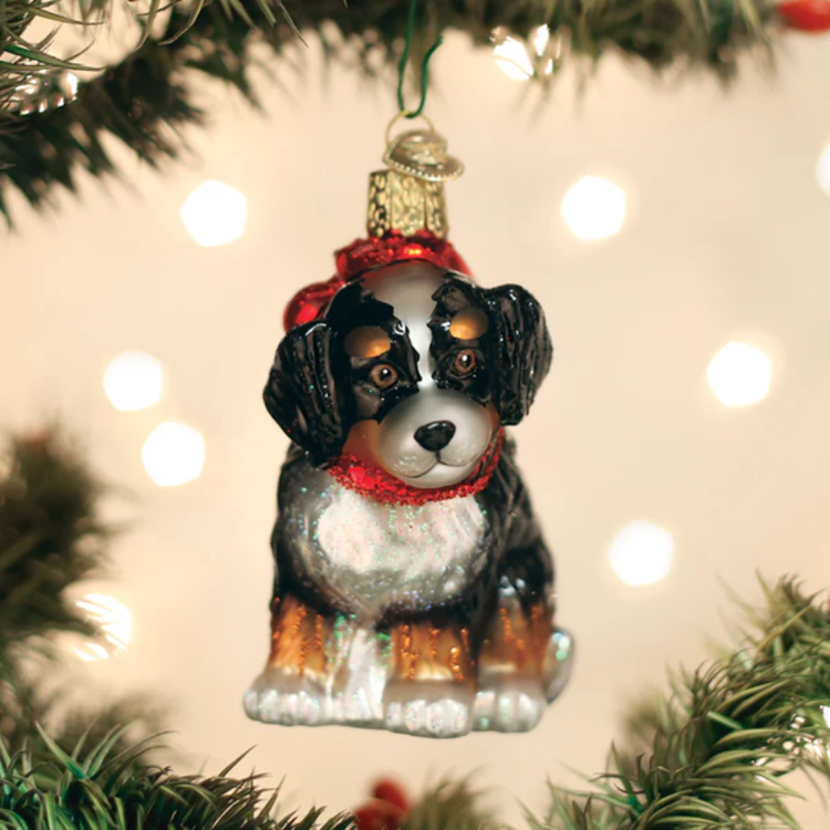 Old World Christmas Bernedoodle Puppy Glass Ornament