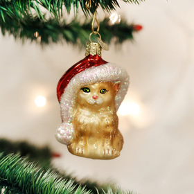Old World Christmas Santa's Kitten Glass Ornament