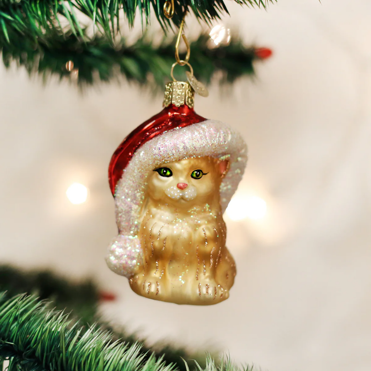 Old World Christmas Santa's Kitten Glass Ornament