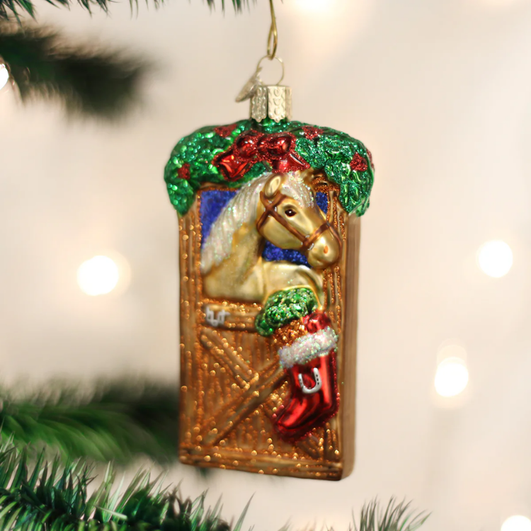 Old World Christmas Horse in Stall Glass Ornament