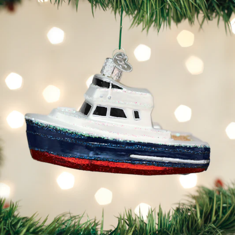 Old World Christmas Charter Boat Glass Ornament