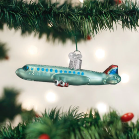 Old World Christmas Passenger Plane Glass Ornament