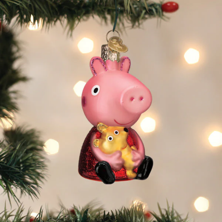 Old World Christmas Peppa Pig with Teddy Glass Ornament