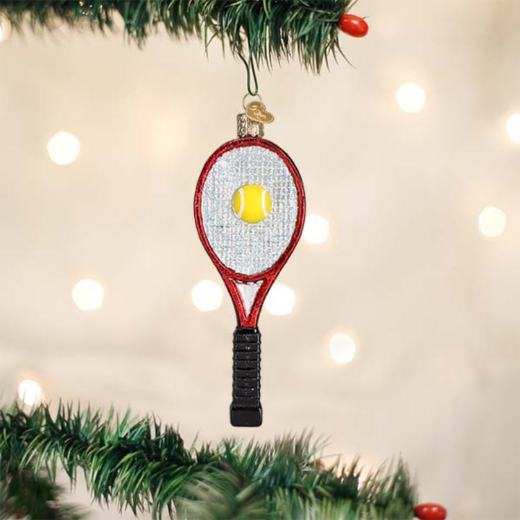 Old World Christmas Red Tennis Raquet Glass Ornament