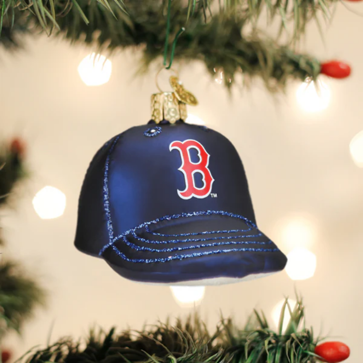Old World Christmas Red Sox Baseball Cap Glass Ornament