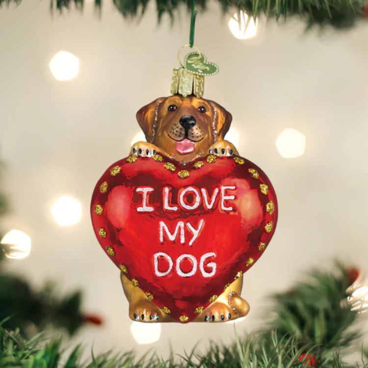 Old World Christmas I Love My Dog Glass Ornament
