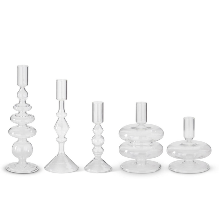 K&K Interiors Handmade Glass Modern Taper Candleholder
