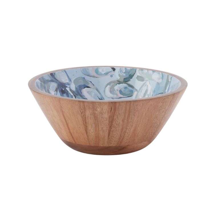 Kim Hovell Art Wooden Bowl Pewter Shells- Large