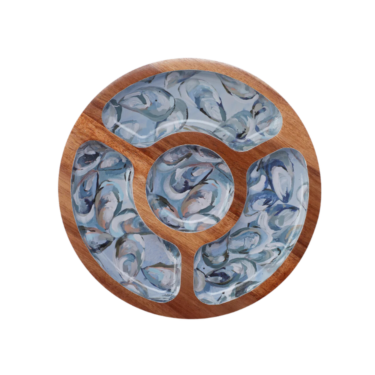 Kim Hovell Art Wooden Snack Tray Pewter Shells