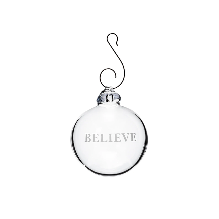 Simon Pearce Love Your Brain Round- Believe Ornament