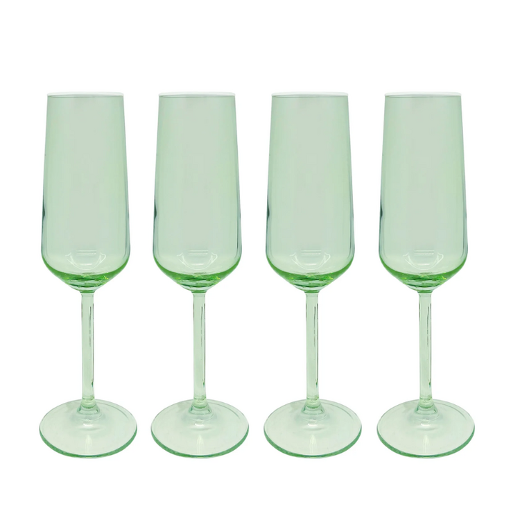 Mariposa Fine Line Green w/ White Rim Champagne Flute