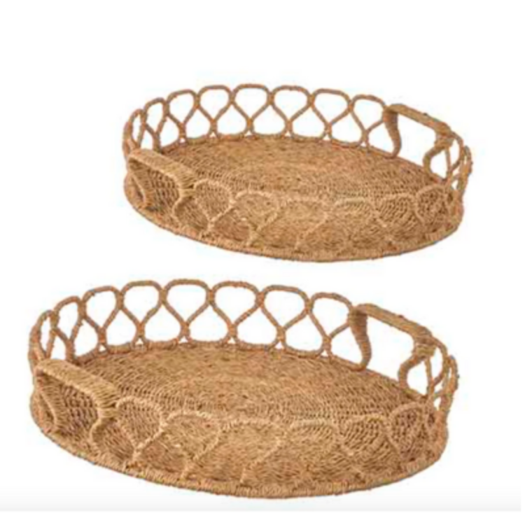 RAZ Imports 24" Looped Rattan Tray Set of 2