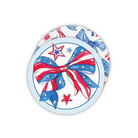 Round Coaster - Handpainted Patriotic Bow