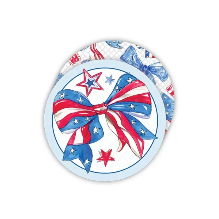 Round Coaster - Handpainted Patriotic Bow