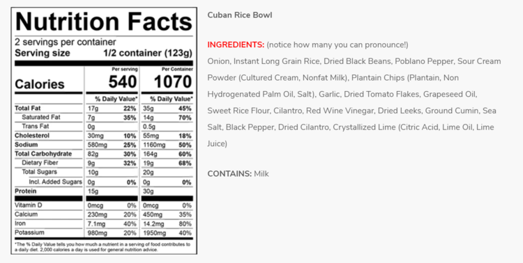 Good To-Go Cuban Rice Bowl Dehydrated Meal